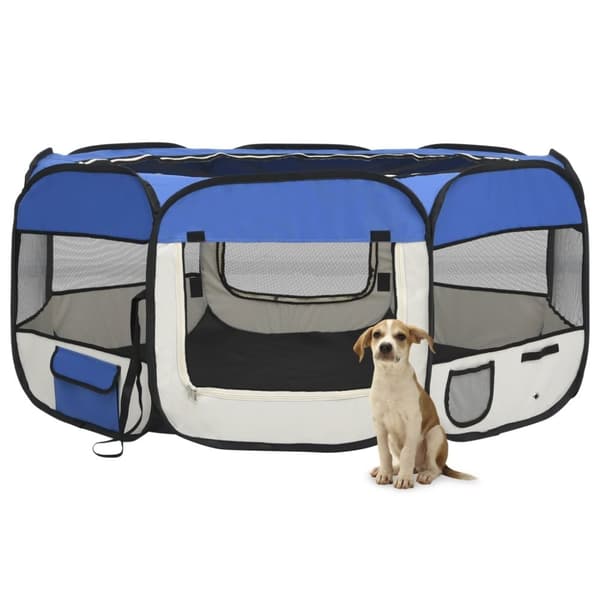 The Living Store foldbar hundegård med bæretaske 145x145x61 cm blå -  Hundebure & løbegårde