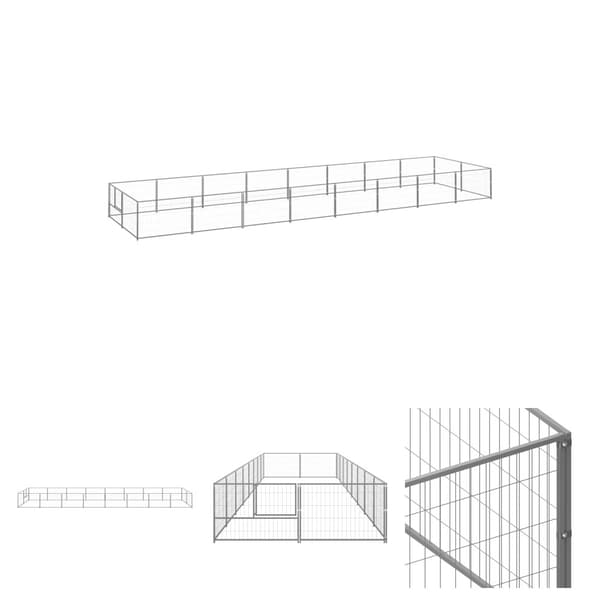 The Living Store hundeløbegård 16 m² stål sølvfarvet -  Hundebure & løbegårde