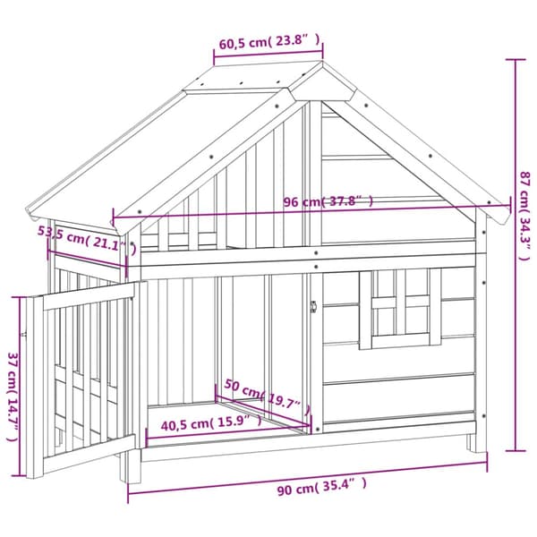The Living Store hundehus 96x60,5x87 cm massivt fyrretræ grå - Hundebure & løbegårde