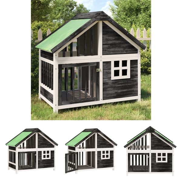 The Living Store hundehus 96x60,5x87 cm massivt fyrretræ grå - Hundebure & løbegårde