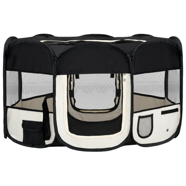 The Living Store foldbar hundegård med bæretaske 145x145x61 cm sort -  Hundebure & løbegårde