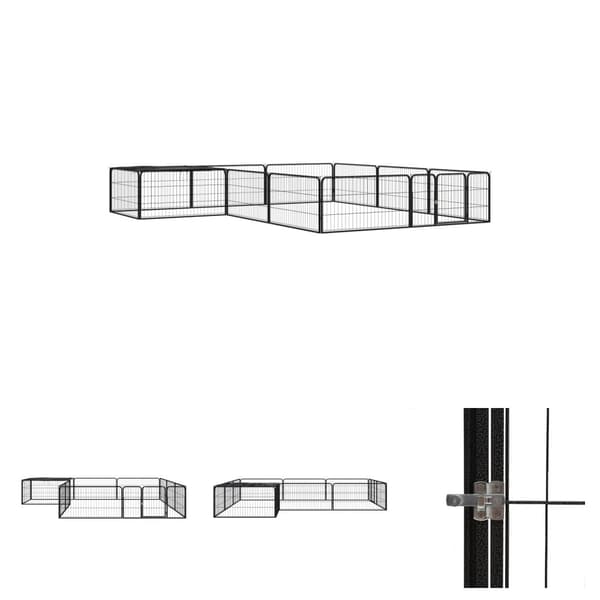 The Living Store 12-panels hundegård 100x50 cm pulverlakeret stål sort - Hundebure & løbegårde