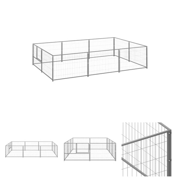 The Living Store hundeløbegård 6 m² stål sølvfarvet -  Hundebure & løbegårde