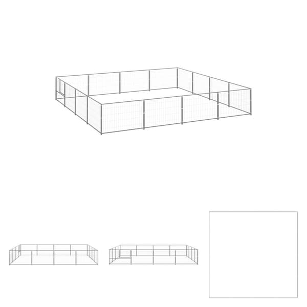 The Living Store hundeløbegård 16 m² stål sølvfarvet -  Hundebure & løbegårde