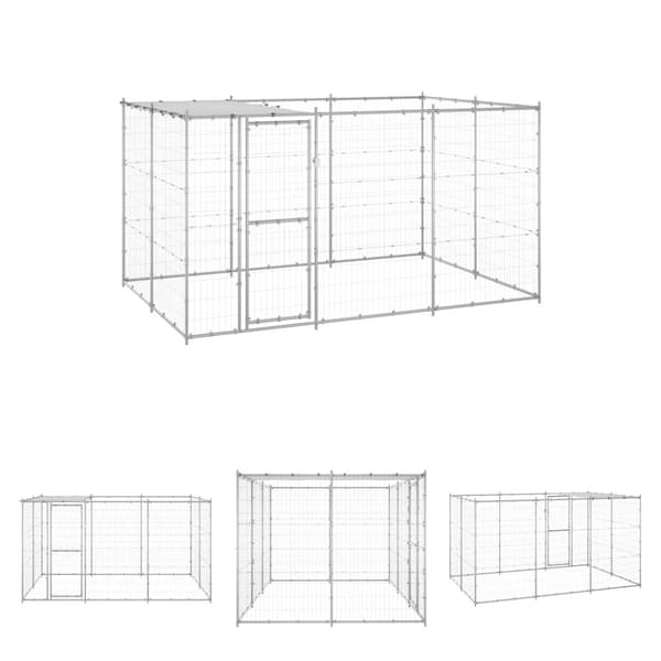 The Living Store Hundgård för utomhusbruk galvaniserat stål med tak 7,26 m² - Hundkojor & rastgårdar