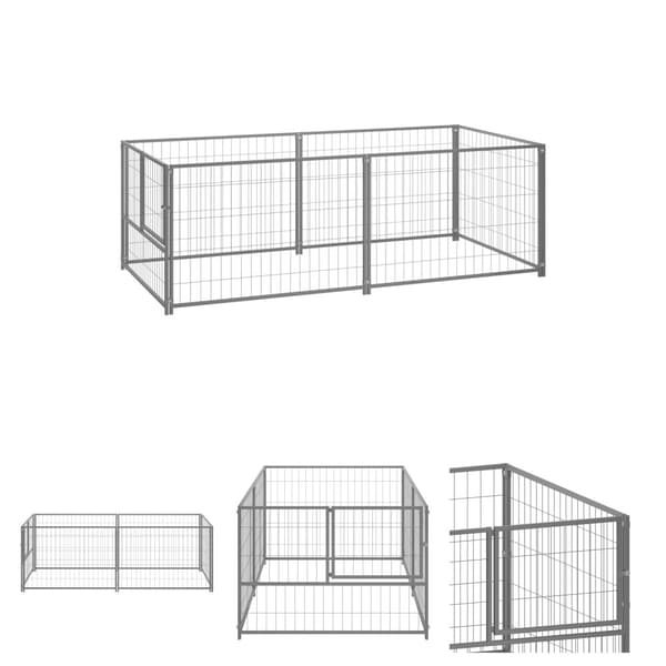 The Living Store hundeløbegård 200x100x70 cm stål sølvfarvet -  Hundebure & løbegårde