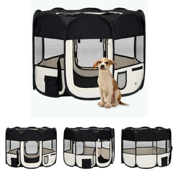 The Living Store foldbar hundegård med bæretaske 90x90x58 cm sort -  Hundebure & løbegårde