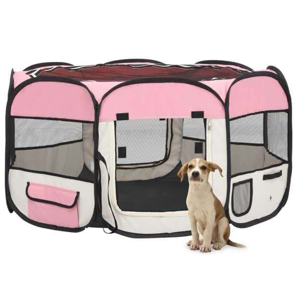 The Living Store foldbar hundegård med bæretaske 125x125x61 cm lyserød - Hundebure & løbegårde