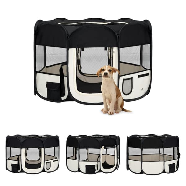 The Living Store foldbar hundegård med bæretaske 110x110x58 cm sort - Hundebure & løbegårde