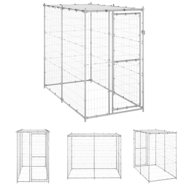 The Living Store udendørs hundebur med tag galvaniseret stål 110x220x180 cm -  Hundebure & løbegårde