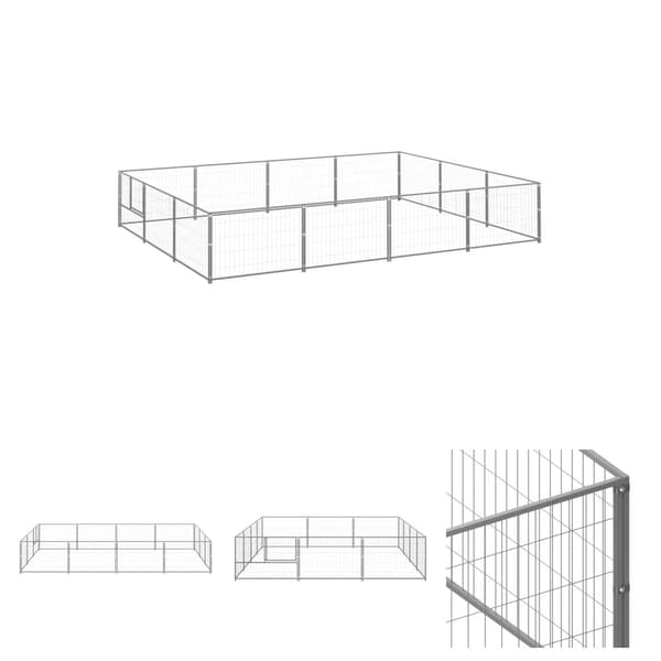 The Living Store hundeløbegård 12 m² stål sølvfarvet -  Hundebure & løbegårde