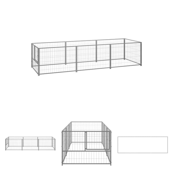 The Living Store hundeløbegård 3 m² stål sølvfarvet -  Hundebure & løbegårde