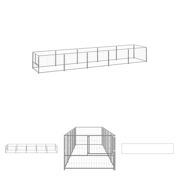 The Living Store hundeløbegård 5 m² stål sølvfarvet -  Hundebure & løbegårde
