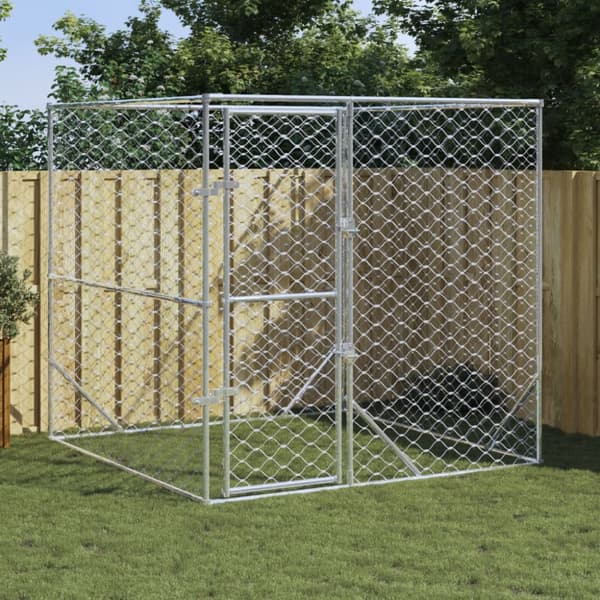 The Living Store udendørs hundegård 2x2x2 m galvaniseret stål sølvfarvet - Hundebure & løbegårde