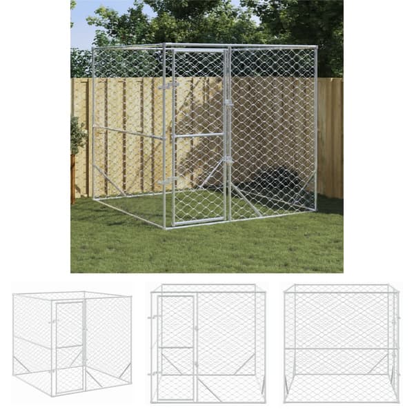 The Living Store udendørs hundegård 2x2x2 m galvaniseret stål sølvfarvet - Hundebure & løbegårde