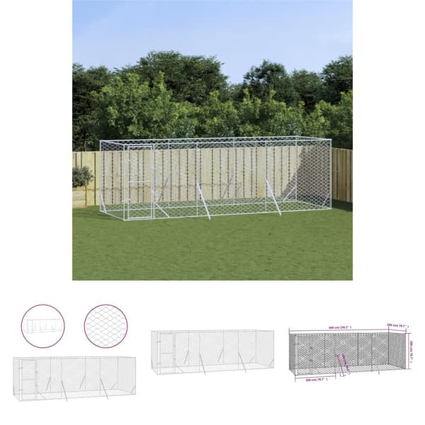 The Living Store udendørs hundegård 6x2x2 m galvaniseret stål sølvfarvet -  Hundebure & løbegårde
