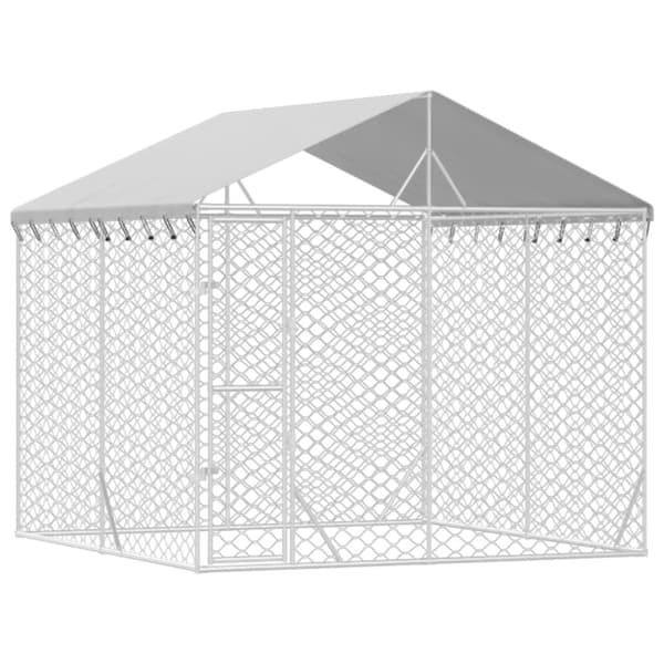The Living Store Koiran ulkohäkki katolla hopea 3x3x2,5 m galvanoitu teräs - Koiranhäkit & aitaukset