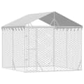 Pikkukuva 4 / 5: The Living Store Koiran ulkohäkki katolla hopea 3x3x2,5 m galvanoitu teräs -  Koiranhäkit & aitaukset