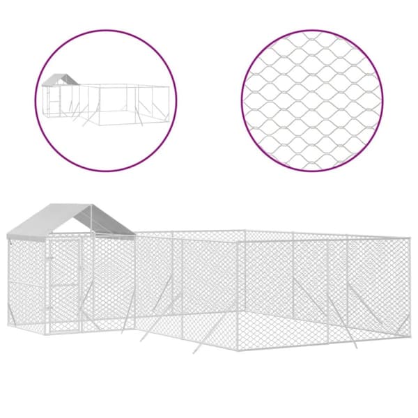 The Living Store Koiran ulkohäkki katolla hopea 6x6x2,5 m galvanoitu teräs - Koiranhäkit & aitaukset