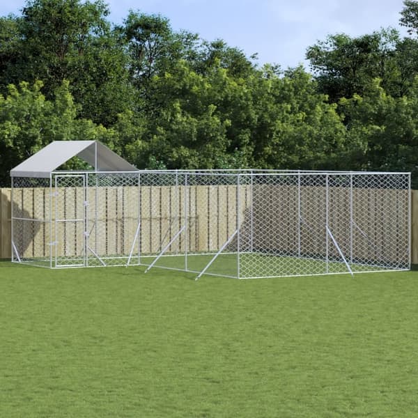 The Living Store Koiran ulkohäkki katolla hopea 6x6x2,5 m galvanoitu teräs -  Koiranhäkit & aitaukset
