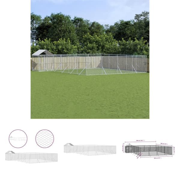 The Living Store udendørs hundegård med tag 10x8x2,5 m galvaniseret stål sølv -  Hundebure & løbegårde