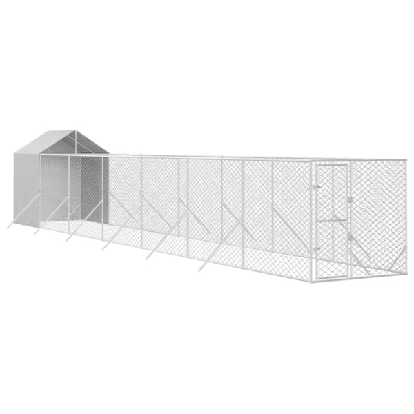 The Living Store Koiran ulkohäkki katolla hopea 2x14x2,5 m galvanoitu teräs - Koiranhäkit & aitaukset