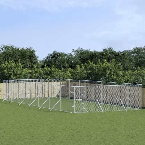 The Living Store udendørs hundegård 6x14x2 m galvaniseret stål sølvfarvet -  Hundebure & løbegårde