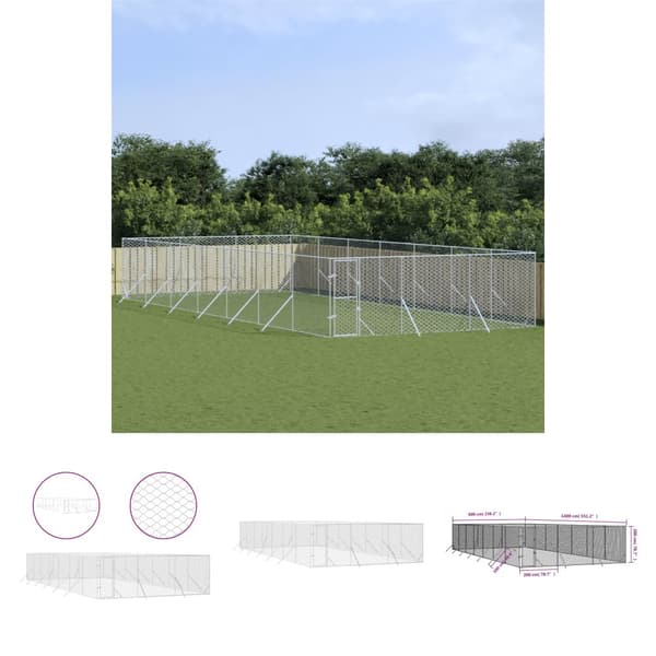 The Living Store udendørs hundegård 6x14x2 m galvaniseret stål sølvfarvet -  Hundebure & løbegårde