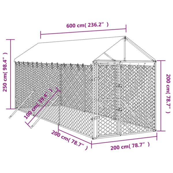 The Living Store Hundgård med tak silver 2x6x2,5 m galvaniserat stål - Hundkojor & rastgårdar