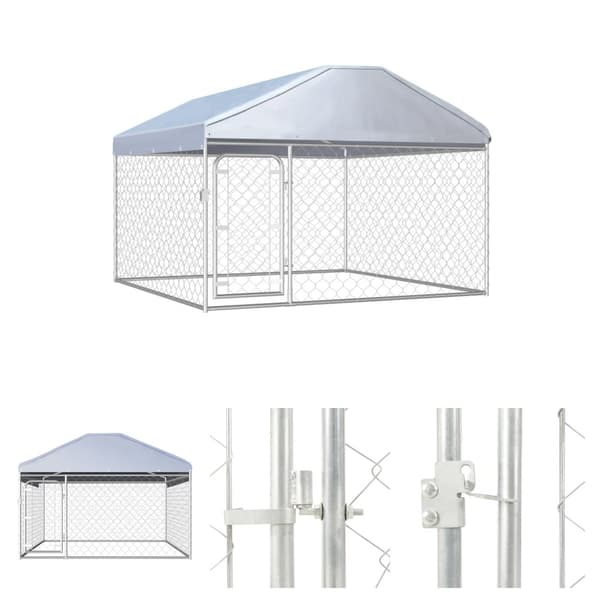 The Living Store udendørs hundeløbegård med tag 200x200x135 cm -  Hundebure & løbegårde