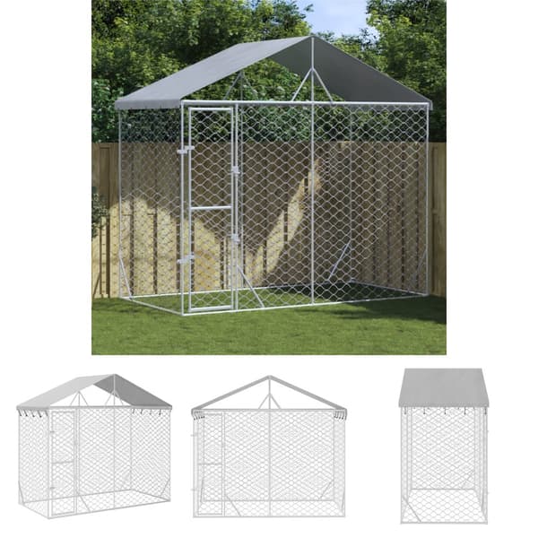 The Living Store Koiran ulkohäkki katolla hopea 3x1,5x2,5 m galvanoitu teräs - Koiranhäkit & aitaukset