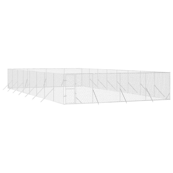 The Living Store udendørs hundegård 8x16x2 m galvaniseret stål sølvfarvet -  Hundebure & løbegårde