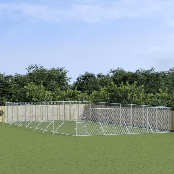 The Living Store udendørs hundegård 8x16x2 m galvaniseret stål sølvfarvet -  Hundebure & løbegårde