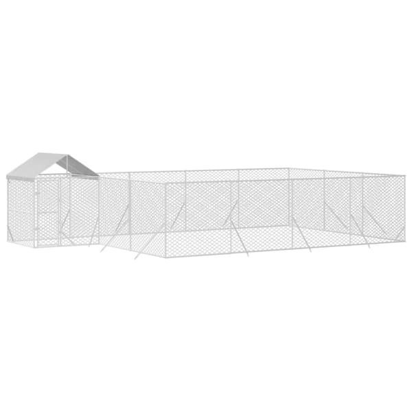 The Living Store Koiran ulkohäkki katolla hopea 10x6x2,5 m galvanoitu teräs -  Koiranhäkit & aitaukset