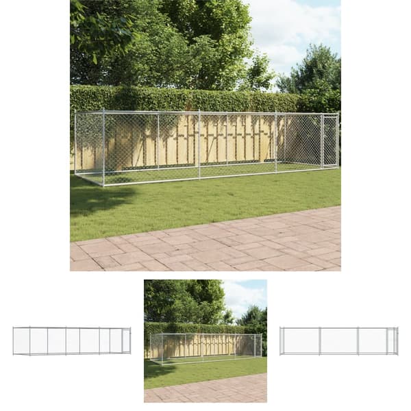 The Living Store hundegård med låge 6x2x1,5 m galvaniseret stål grå -  Hundebure & løbegårde