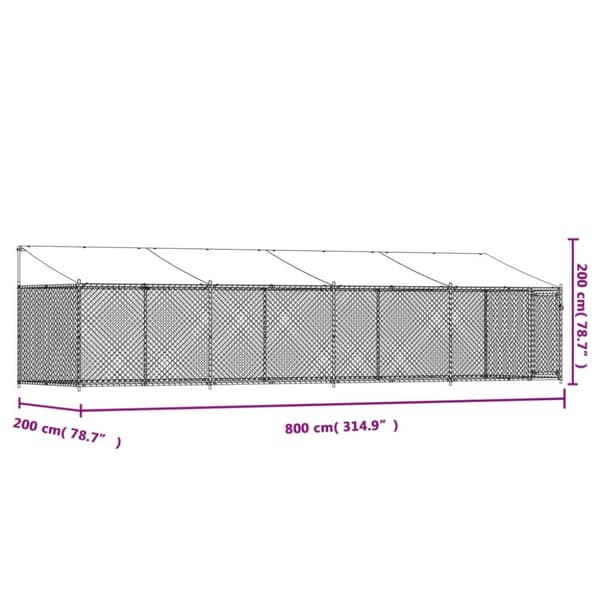 The Living Store Koiranhäkki katolla ja ovella harmaa 8x2x2 m galvanoitu teräs -  Koiranhäkit & aitaukset