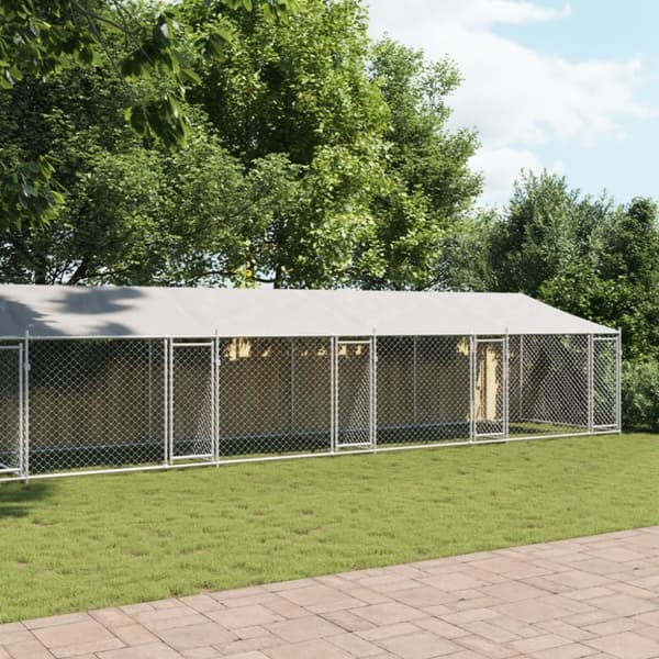 The Living Store Koiranhäkki katolla ja ovilla harmaa 10x2x2 m galvanoitu teräs - Koiranhäkit & aitaukset