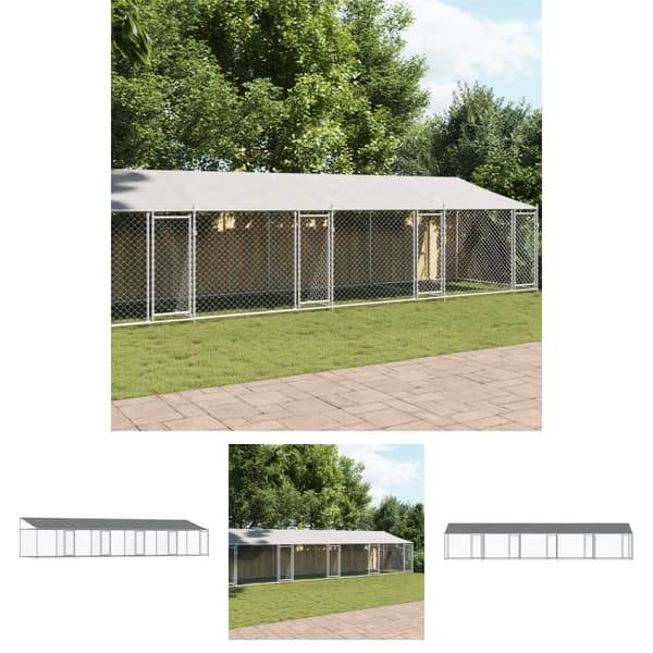 The Living Store Koiranhäkki katolla ja ovilla harmaa 10x2x2 m galvanoitu teräs - Koiranhäkit & aitaukset
