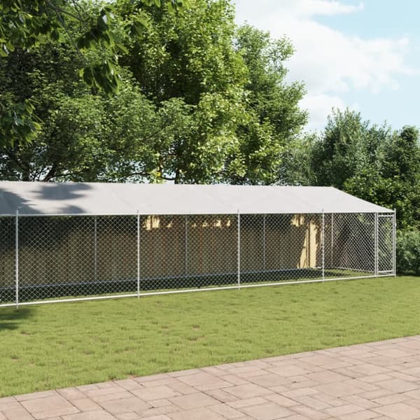 The Living Store Koiranhäkki katolla ja ovella harmaa 12x2x2 m galvanoitu teräs -  Koiranhäkit & aitaukset