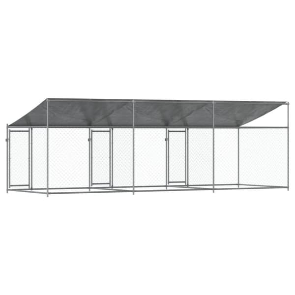 The Living Store Koiranhäkki katolla ja ovilla harmaa 6x2x2 m galvanoitu teräs -  Koiranhäkit & aitaukset