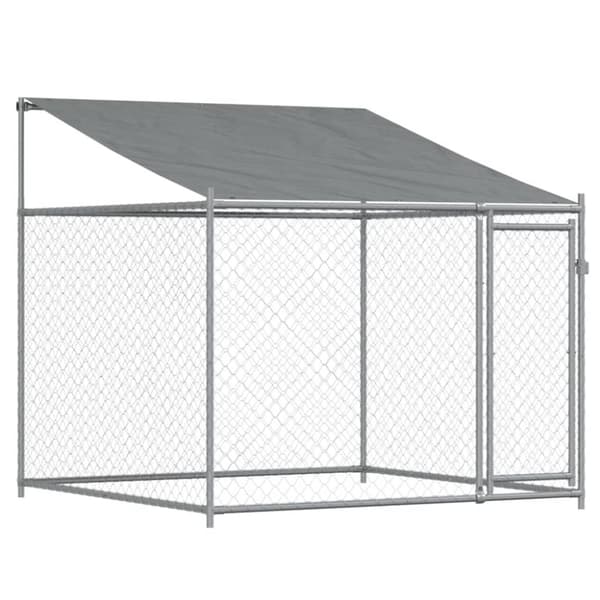 The Living Store Koiranhäkki katolla ja ovilla harmaa 6x2x2 m galvanoitu teräs - Koiranhäkit & aitaukset
