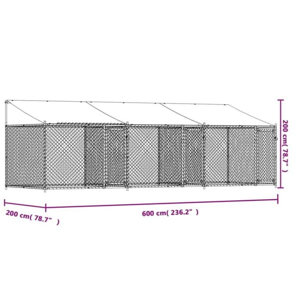 The Living Store Koiranhäkki katolla ja ovilla harmaa 6x2x2 m galvanoitu teräs -  Koiranhäkit & aitaukset