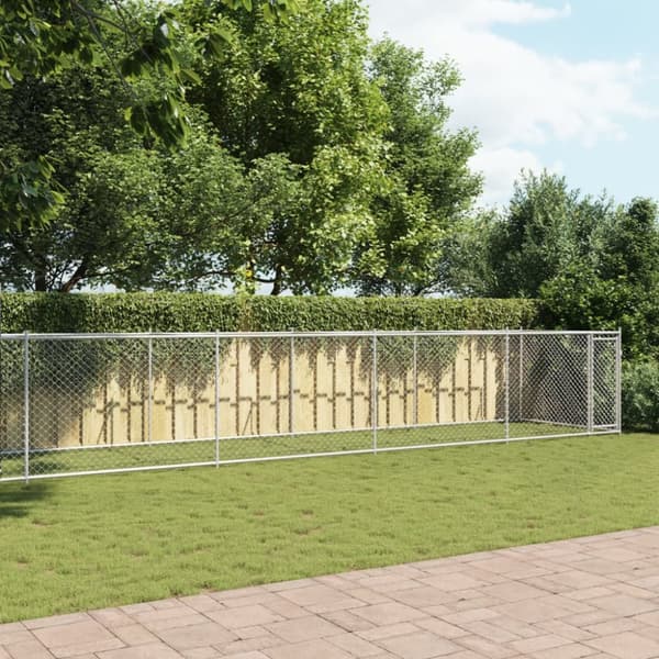 The Living Store hundegård med låge 10x2x1,5 m galvaniseret stål grå - Hundebure & løbegårde