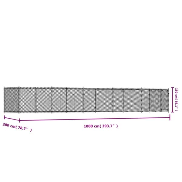 The Living Store hundegård med låge 10x2x1,5 m galvaniseret stål grå - Hundebure & løbegårde