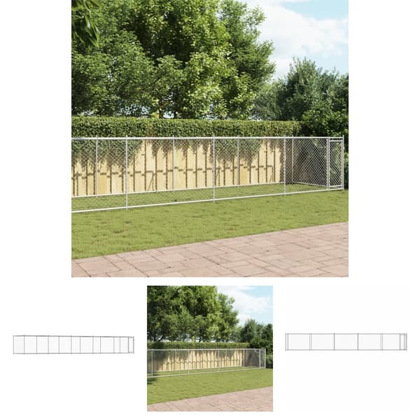 The Living Store hundegård med låge 10x2x1,5 m galvaniseret stål grå - Hundebure & løbegårde