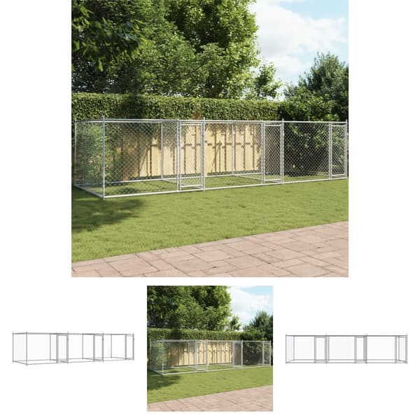 The Living Store hundegård med låge 6x2x1,5 m galvaniseret stål grå -  Hundebure & løbegårde