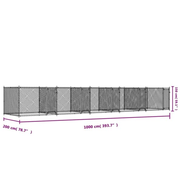 The Living Store hundegård med låger 10x2x1,5 m galvaniseret stål grå -  Hundebure & løbegårde