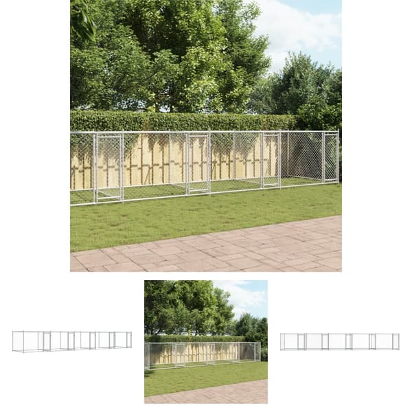 The Living Store hundegård med låger 10x2x1,5 m galvaniseret stål grå -  Hundebure & løbegårde