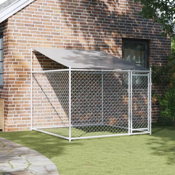 The Living Store Koiranhäkki katolla ja ovella harmaa 2x2x2 m galvanoitu teräs - Koiranhäkit & aitaukset