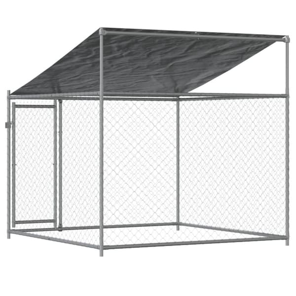 The Living Store Koiranhäkki katolla ja ovella harmaa 2x2x2 m galvanoitu teräs - Koiranhäkit & aitaukset